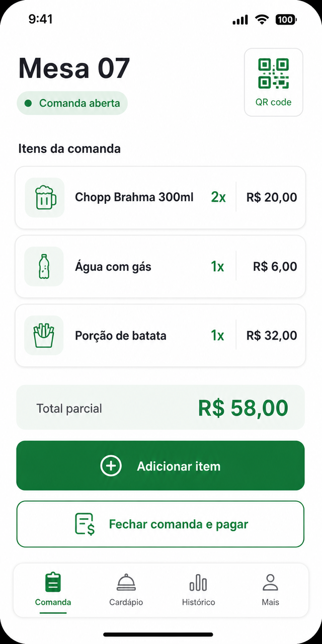 Comanda pelo app QuadraJá — mesa 07